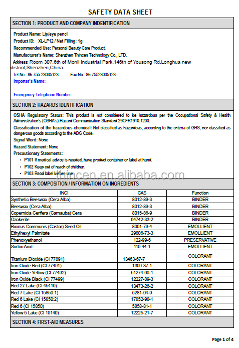 MSDS Certificate
