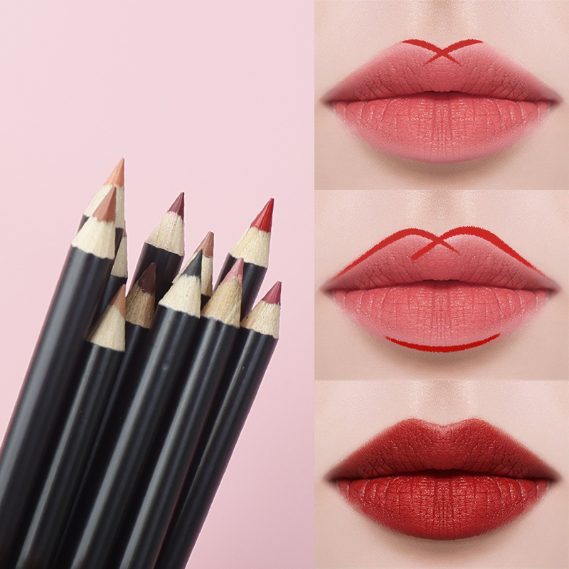 Custom Vegan Brown Black Lip Liner Pencil Private Label Makeup Wood Lip Liner Pencil