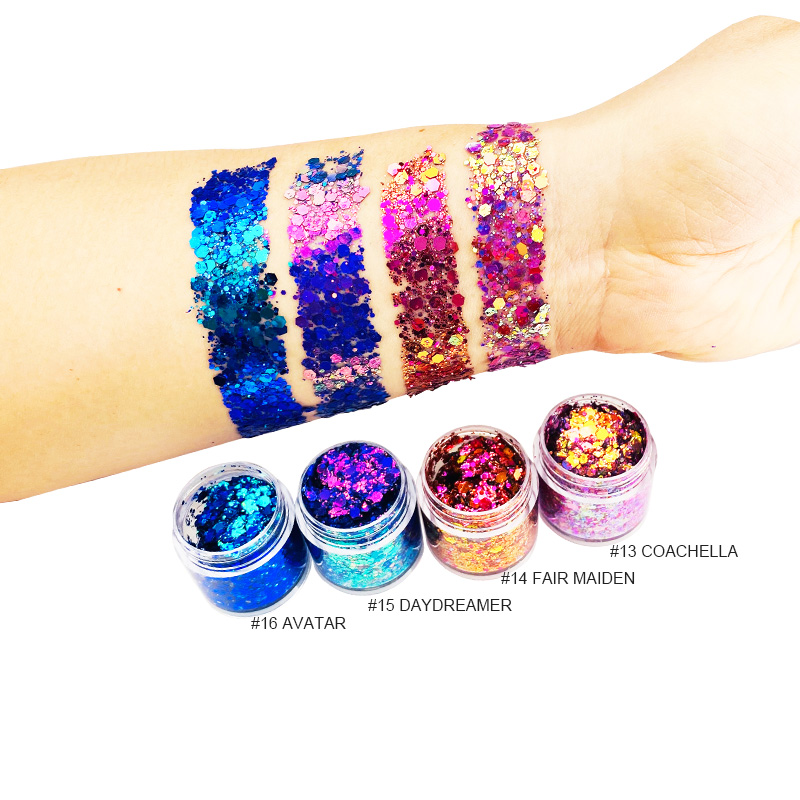 Hot Sales Duochrome Eyeshadow Pigment 5g Chunky Mix Glitter for Dark Skin Tones Loose Chunky Glitter Eyeshadow Shimmer Finish