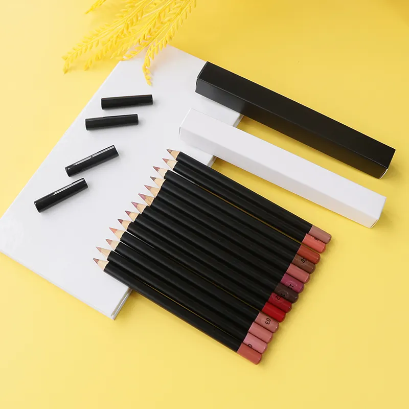 Custom Vegan Brown Black Lip Liner Pencil Private Label Makeup Wood Lip Liner Pencil