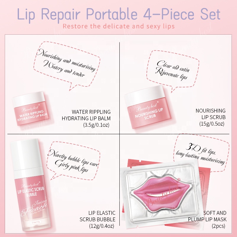 Hot Selling Natural Travel Lip Skin Care Set Lip Scrub Exfoliating Peeling Hydrating Moisturizing Lip Mask Balm Stick