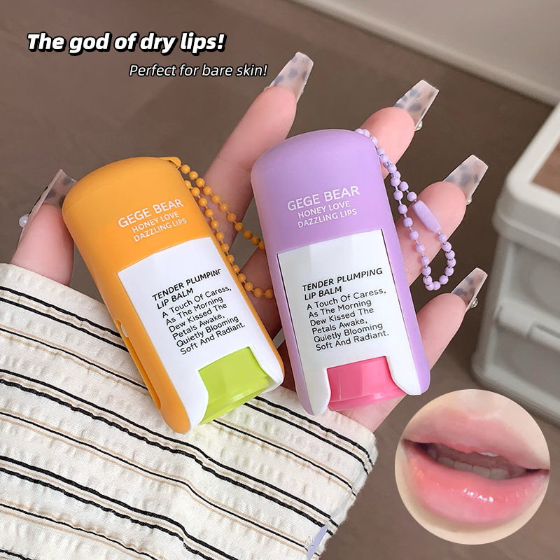 GEGE BEAR Beauty New Moisturizing Lip Balm Colorless Hydrating Lipstick Base with Collagen Skin Care Lip Mask With Keychain