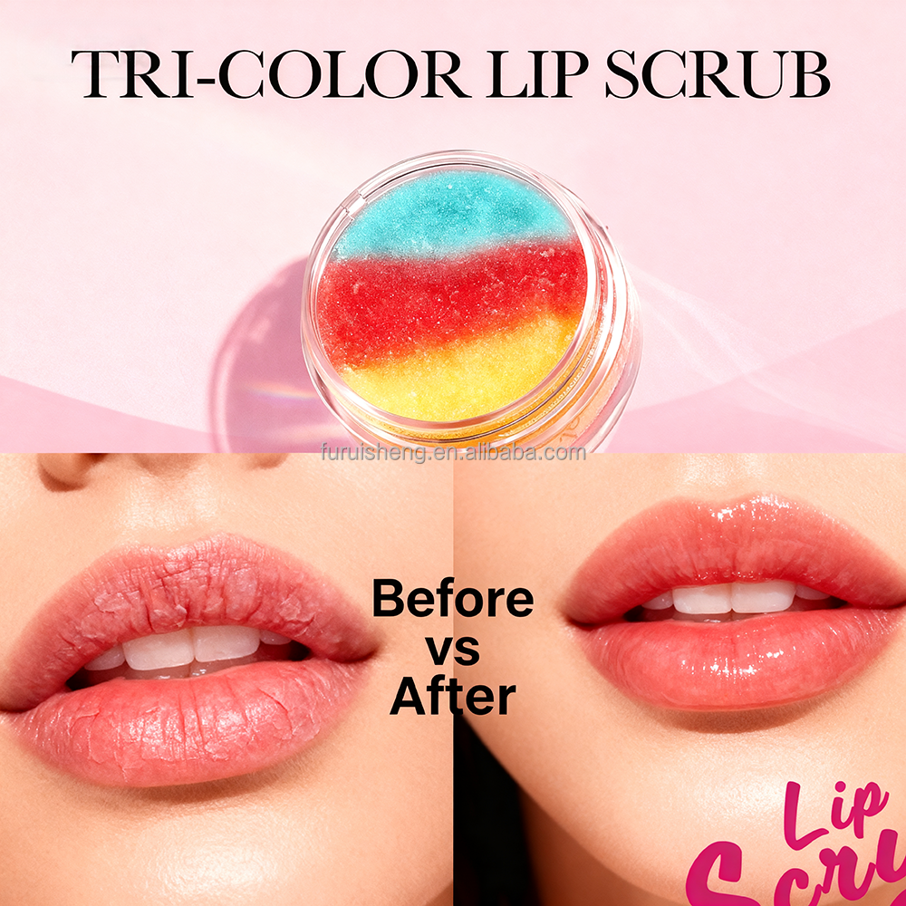 Private Label Lip Scrub Beauty Makeup Korean Tri-Color Moisturizing Lip Scrubs Exfoliating Lip Care Product
