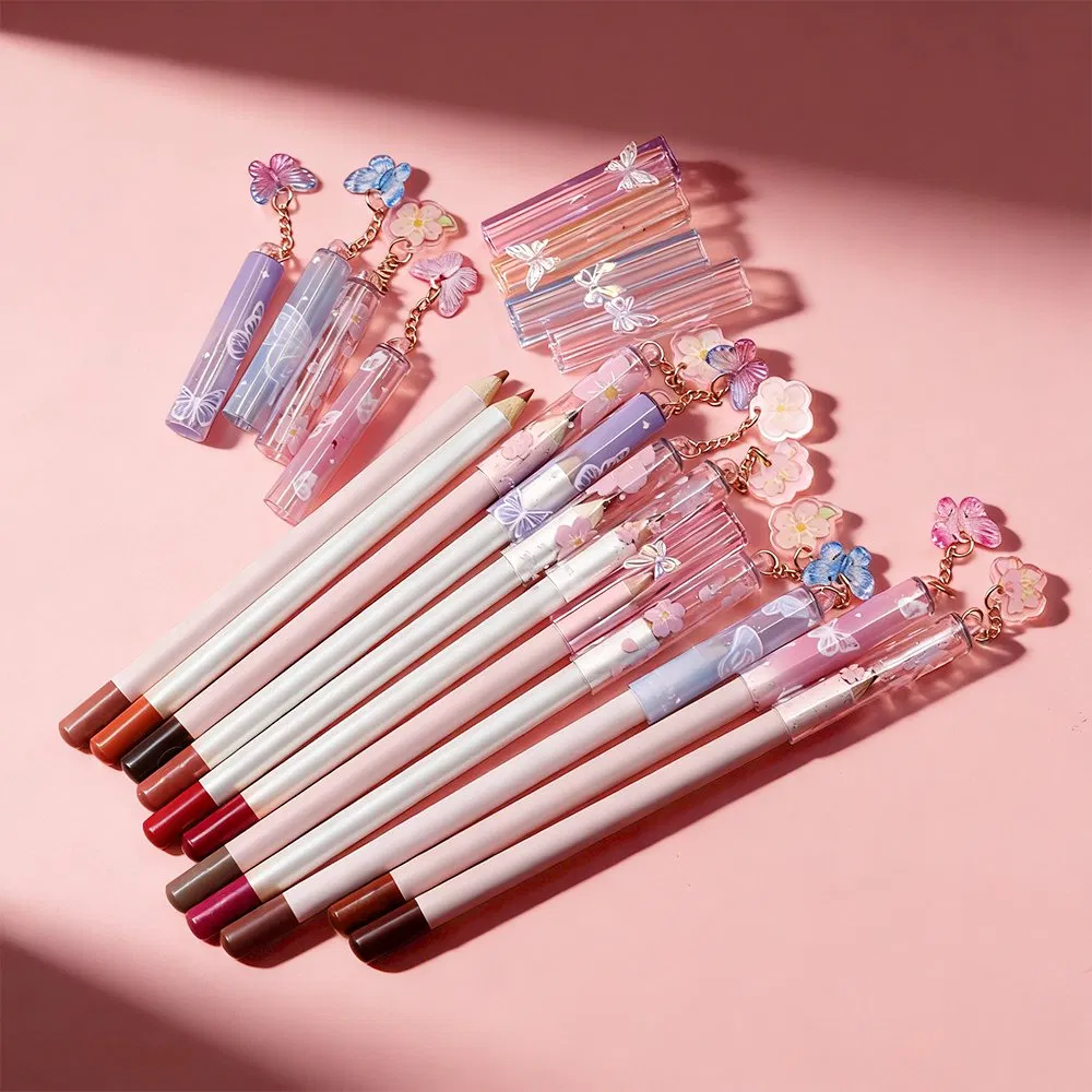 Wholesale Long Lasting Pink Lipliner Cute Keychain Waterproof Private Label Vegan High Pigment Lip Liner Pencil
