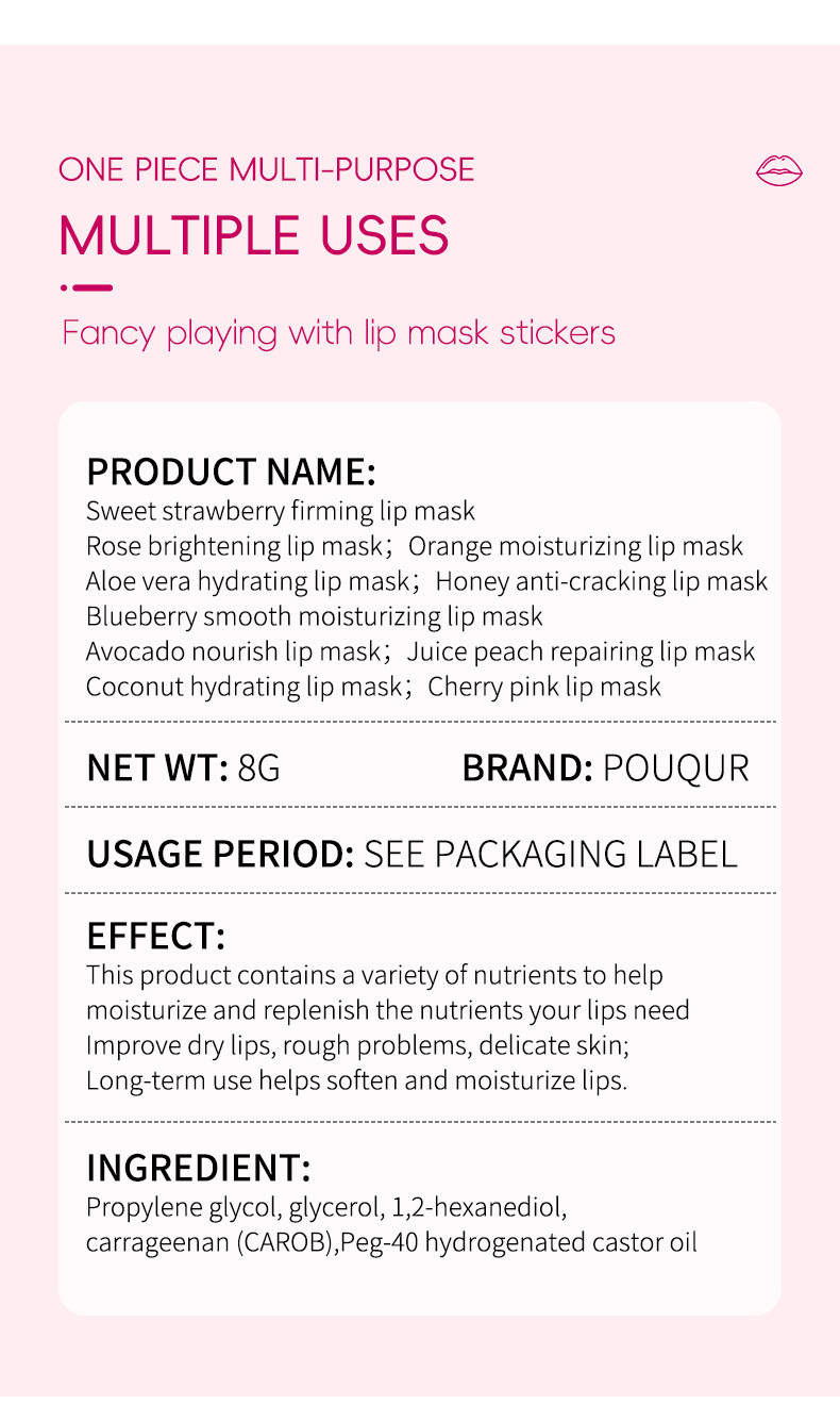 Wholesale Hydrating Collagen Lip Moisturizing Sheet Pouqur Light Lines Crystal Material Lip Mask Patch