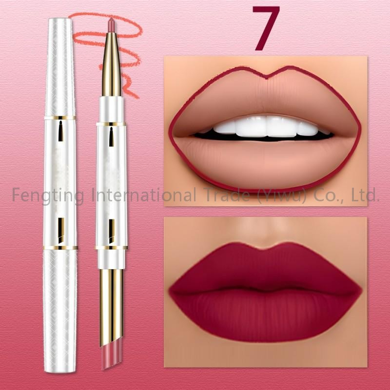 Custom 2 in 1 Lipstick Lip Liner Long Lasting Waterproof Matte for Women Korean Cosmetics Beauty Make up Fade Resistant Double-Head Lip Liner