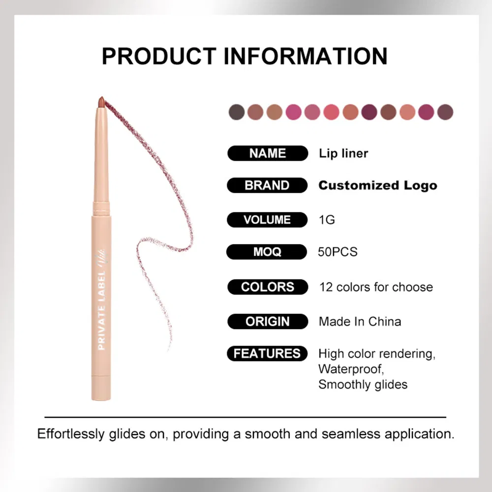 Makeup Pigmented Vegan Retractable Creamy Soft Touch Auto Lip Liner Lipliner Pencil