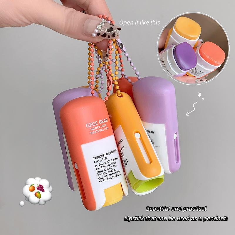 GEGE BEAR Beauty New Moisturizing Lip Balm Colorless Hydrating Lipstick Base with Collagen Skin Care Lip Mask With Keychain
