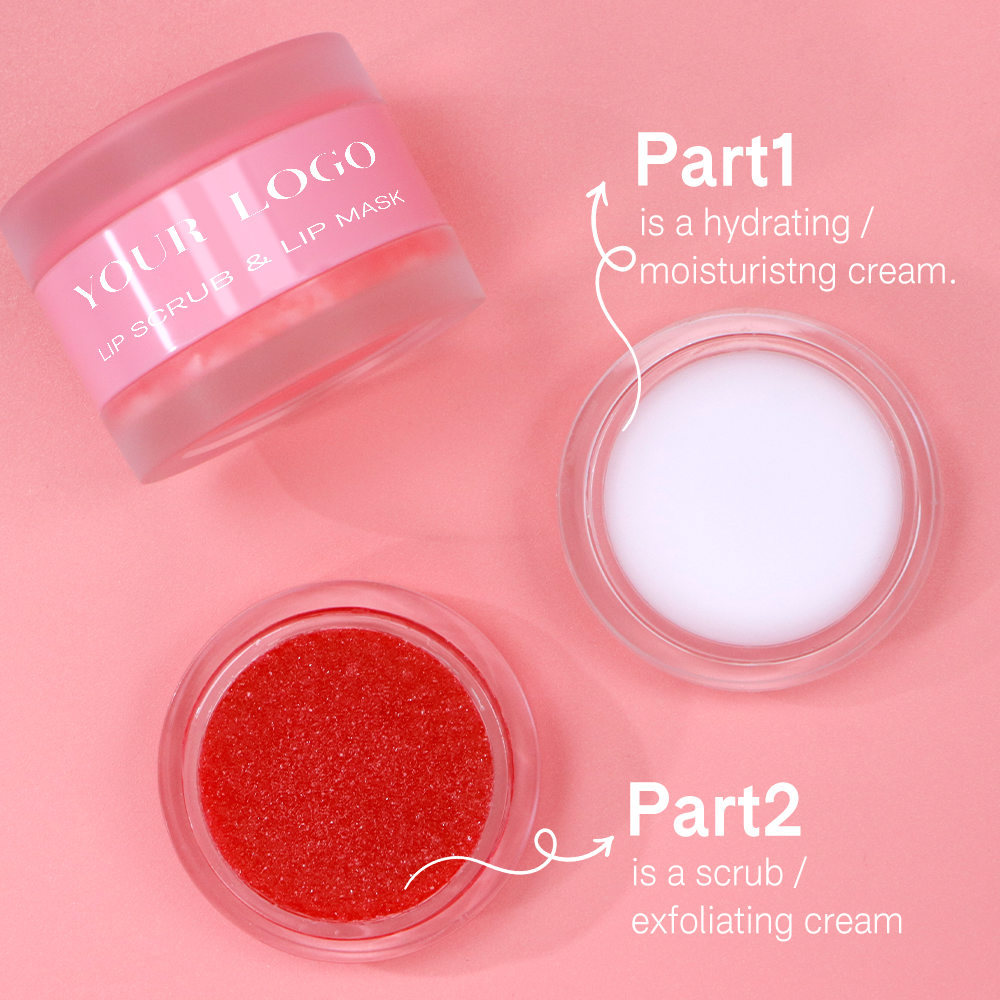 New Arrivals 2 in 1 Pink Vegan Fruit Sugar Lipscrub Exfoliating Smooth Light Brightening Lip Scrub and Balm Set