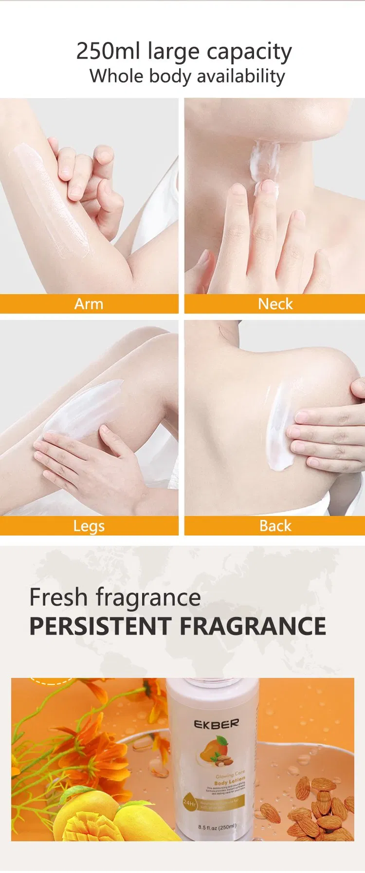 Customize Logo Mango Almond Whitening Body Lotion Organic Cream Mango Almond Scent Body Lotion