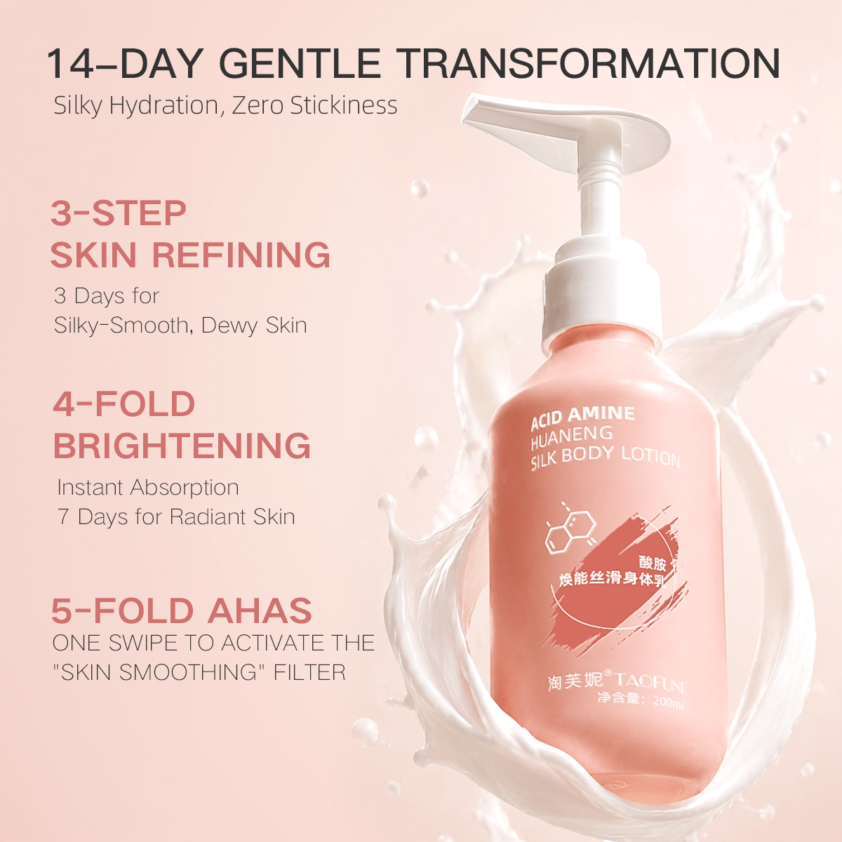 5% Niacinamide AHA Acid Amine Silk Body Lotion 200ml Gentle Exfoliating Brightening Skin Care Lotion for Rough &amp; Dry Skin