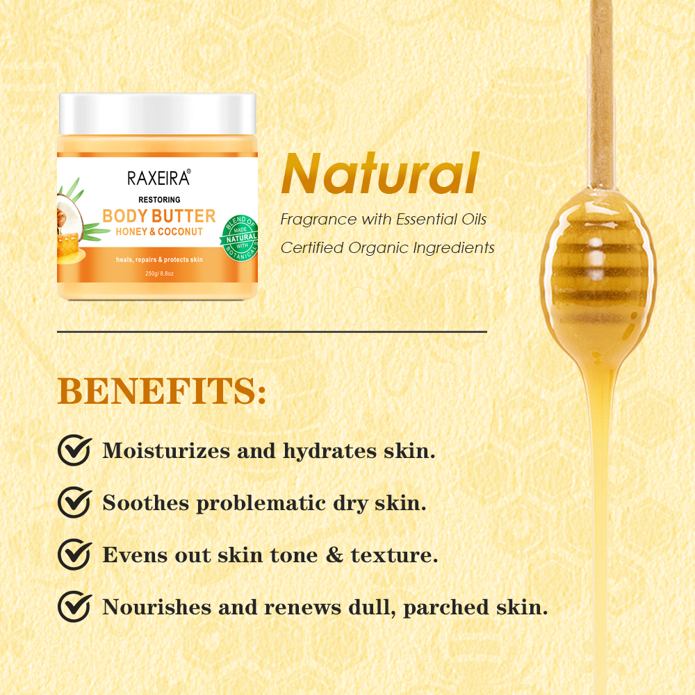 Hot Sale High Quality Honey &amp; Coconut Body Lotion Cream Skin Care Moisturizer Dry Skin Private Label Whipped Body Butter Vegan