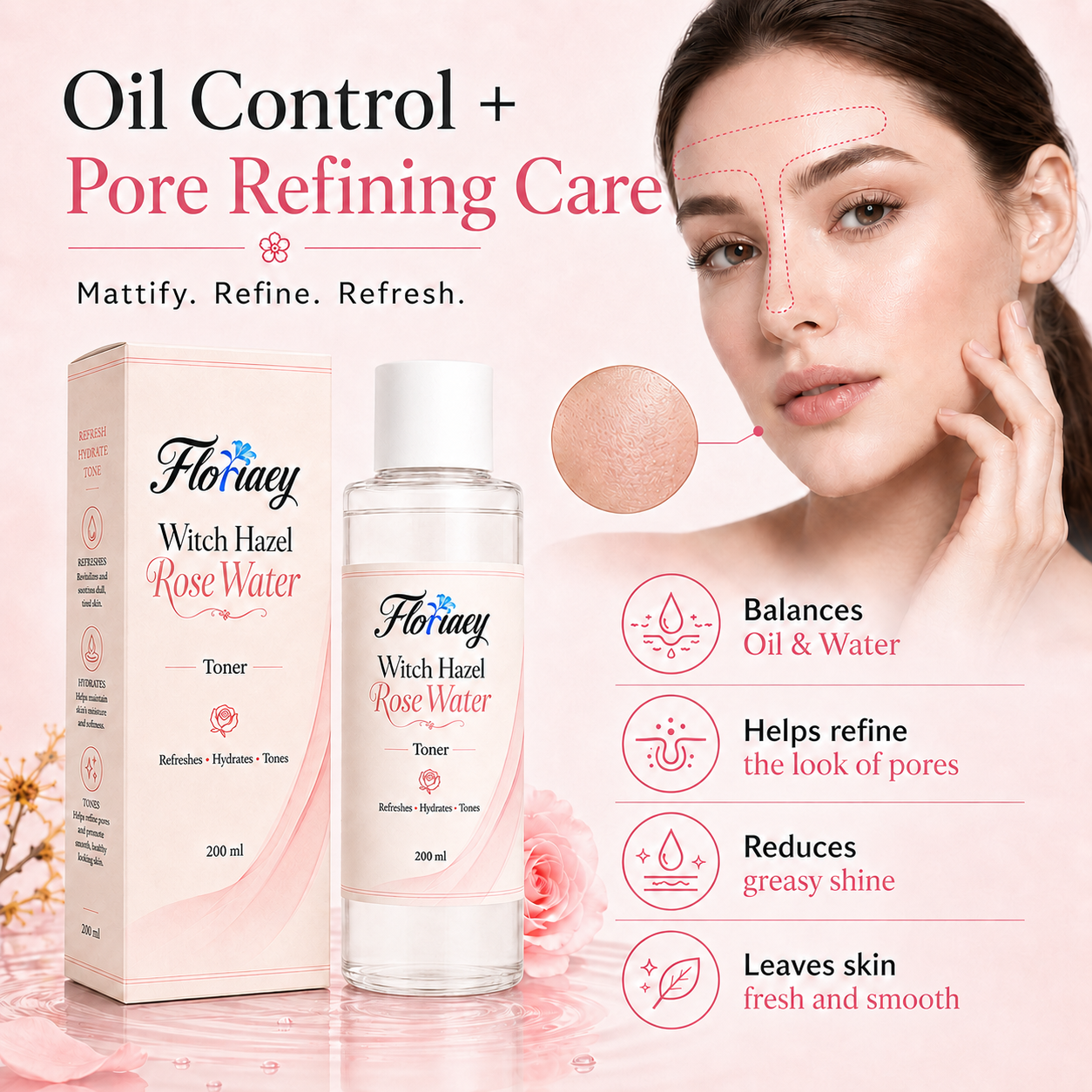OEM Witch Hazel Rose Lotion with Oil Control &amp; Pore Refining Soothing Redness &amp; Post-Sun Care for All Skin Types &amp; Body Use