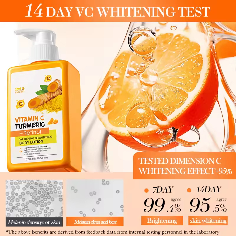 100% Natural Vitamin C Turmeric 4-in-1 Body Lotion 300ml Whitening Brightening Moisturizing Anti-Wrinkle Fresh Fragrance All