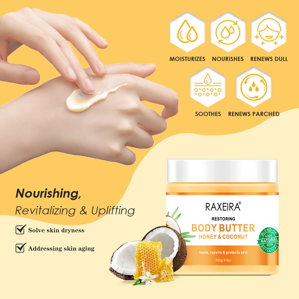 Hot Sale High Quality Honey &amp; Coconut Body Lotion Cream Skin Care Moisturizer Dry Skin Private Label Whipped Body Butter Vegan