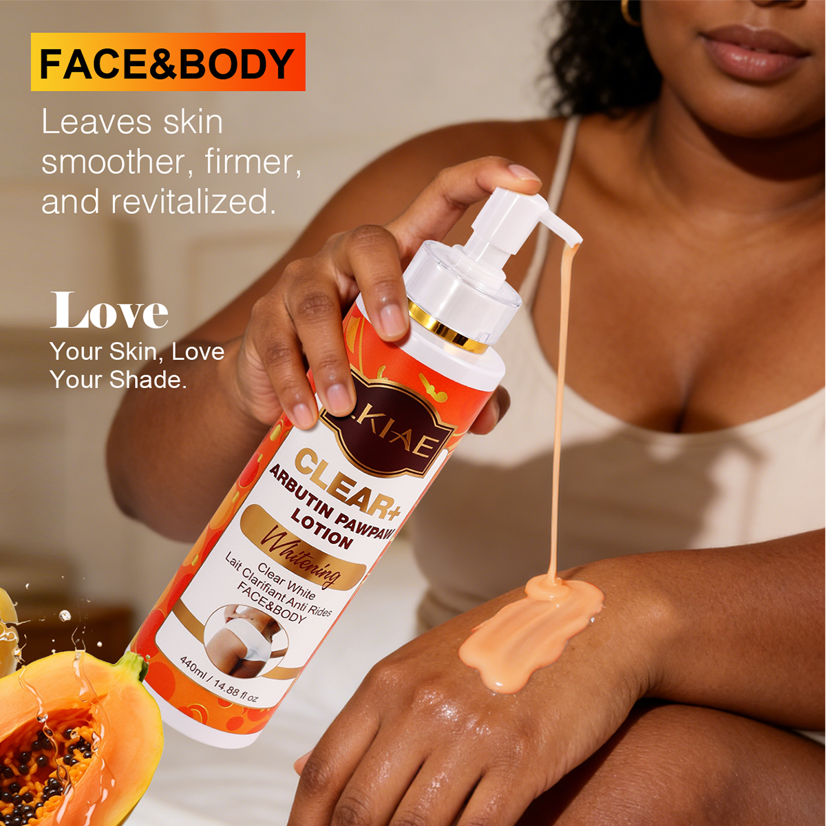 Custom Logo Papaya Arbutin Whitening Body Lotion Radiant Glow Brightening Milk for Retailers Free Branding Design Service