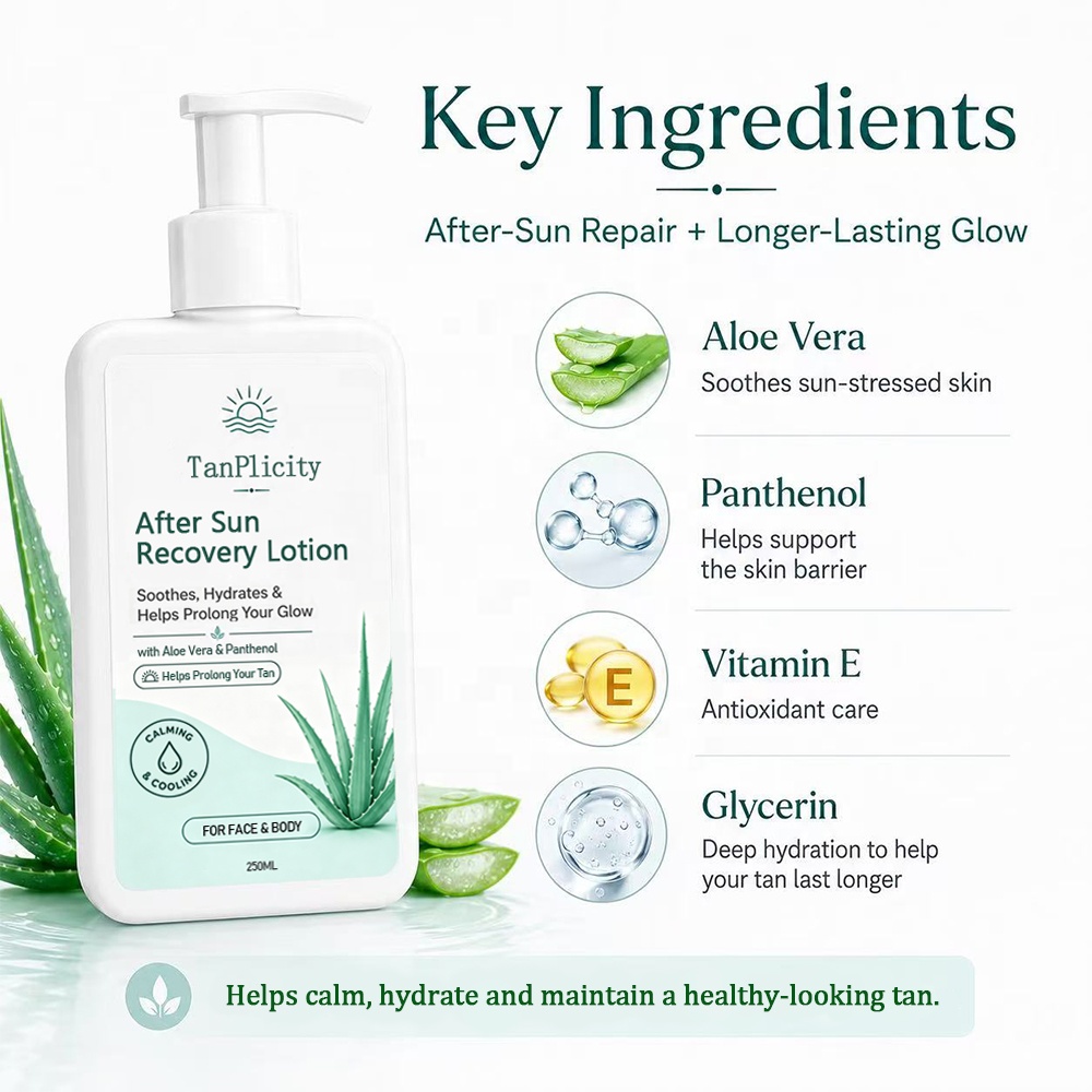 Private Label Sunbed Body After Sun Lotion Extender Moisturizer for Sunburn Relief Tan Cream Fruity Scent 250ml