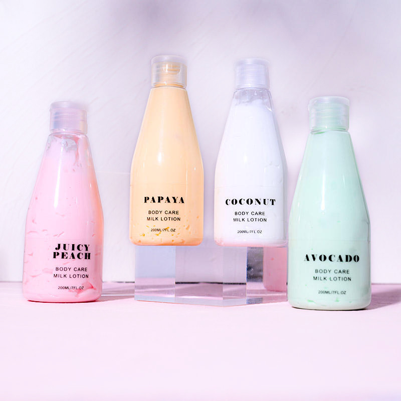Private Label Organic Skin Care Milk Body Lotion 200ml Fruit Extracts-Whitening Formula Using Coconut Papaya Aloe Vera Apple