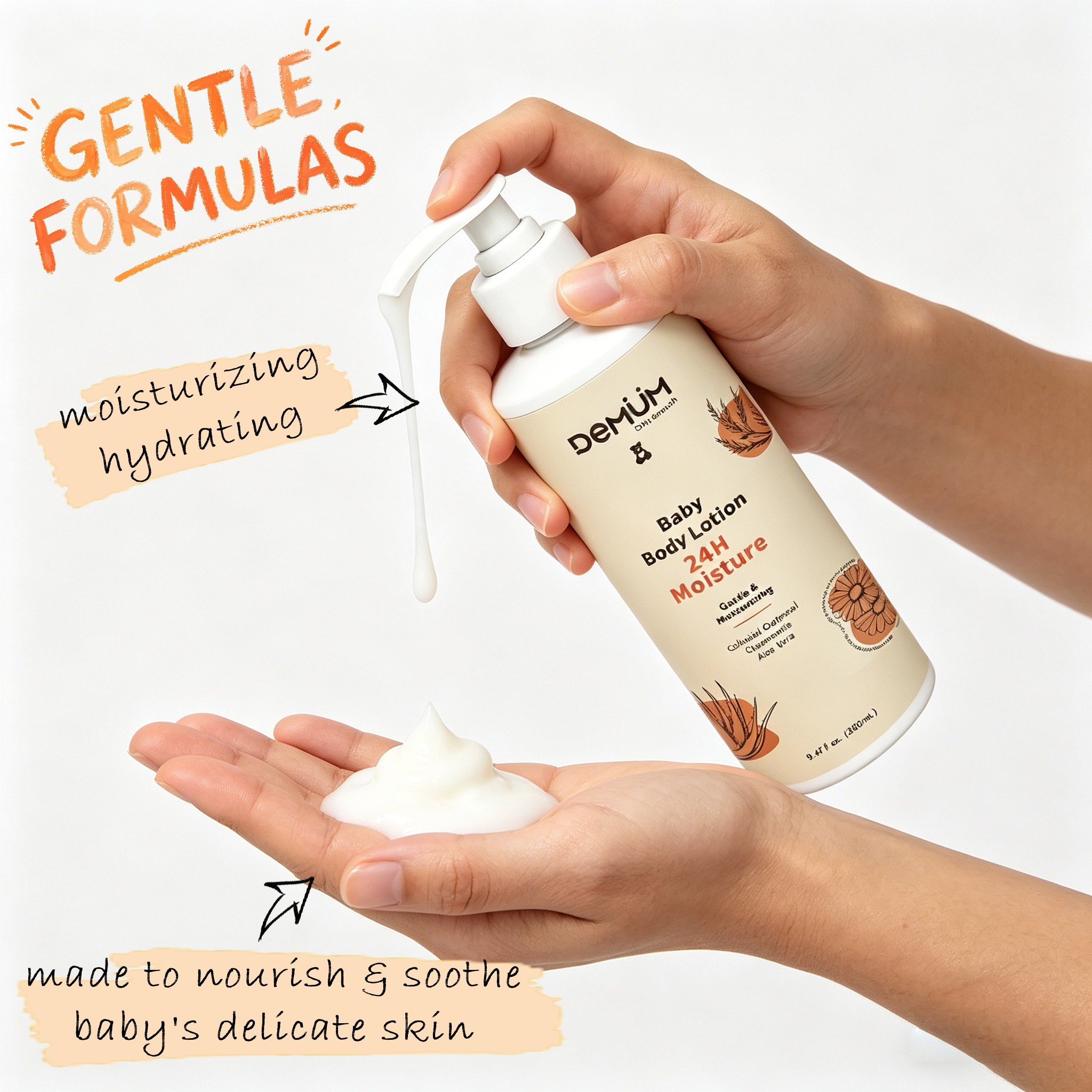 DEMUM MOQ 1000pcs Baby Skin Lightening Lotion Sulfate-free Moisturizing &amp; Repair and Chamomile &amp; Aloe Vera Pure Baby Body Lotion