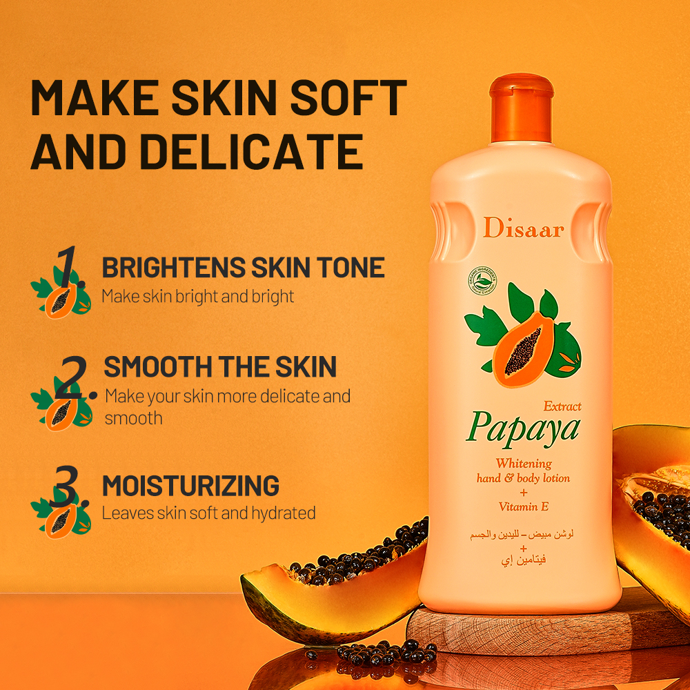 Disaar 600ML Organic Papaya Skin Whitening Body Lotion Vitamin E Enriched Moisturizer Removes Melanin and Keeps Skin Fair Smooth