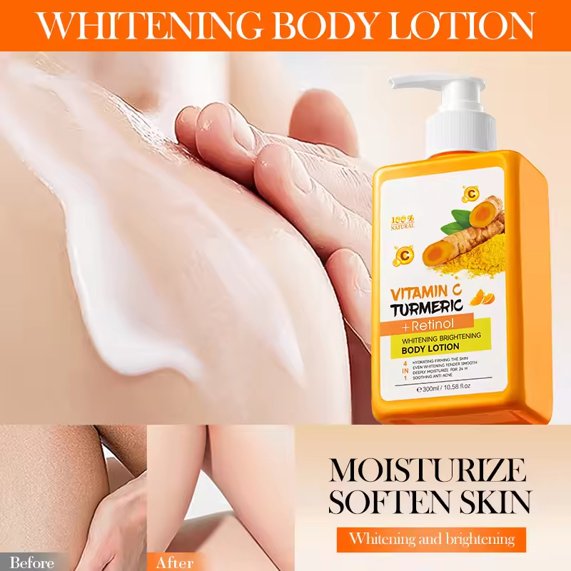 100% Natural Vitamin C Turmeric 4-in-1 Body Lotion 300ml Whitening Brightening Moisturizing Anti-Wrinkle Fresh Fragrance All