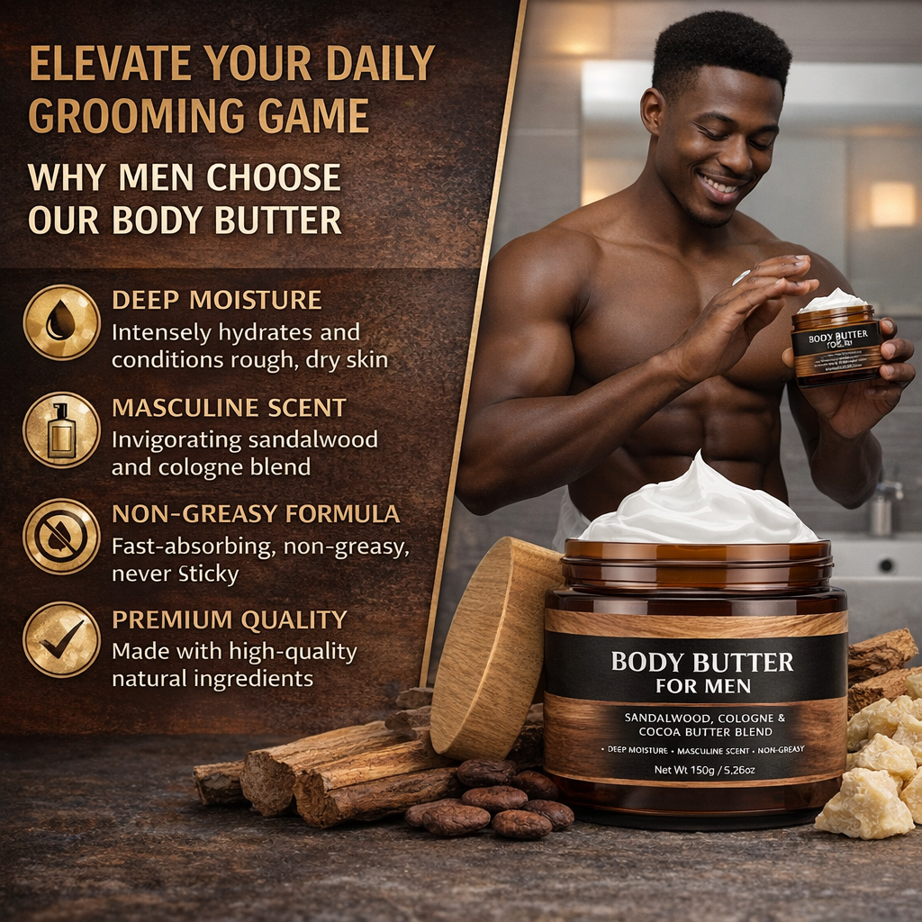 Cocoa Mens Body Butter 5.26oz | Cocoa Butter Body Cream With Masculine Cologne Fragrance | Private Label &amp; Wholesale