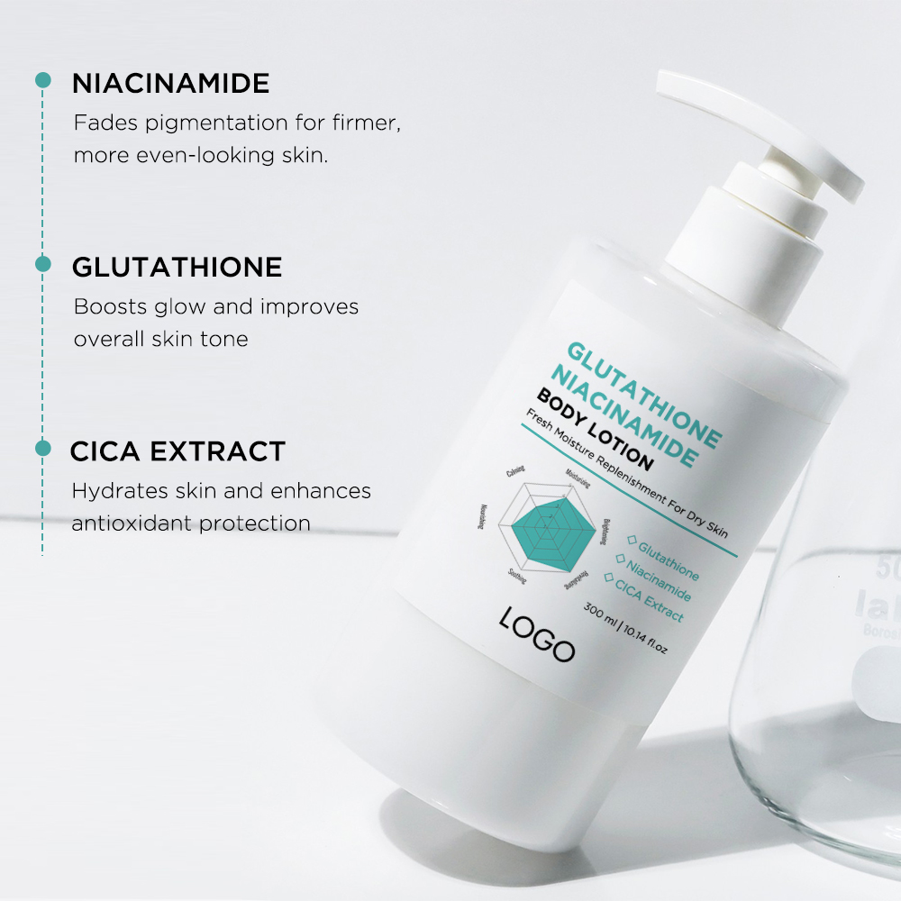 Private Label Glutathione Niacinamide Body Lotion for Skin Whitening Moisturizing Brightening Body Care Cream Wholesale Bulk OEM