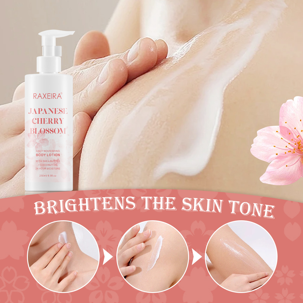 OEM/ODM Japanese Cherry Blossom Customized Body Lotion Moisturizer Skin Whitening Coconut Shea Butter Body Lotion for Dry Skin