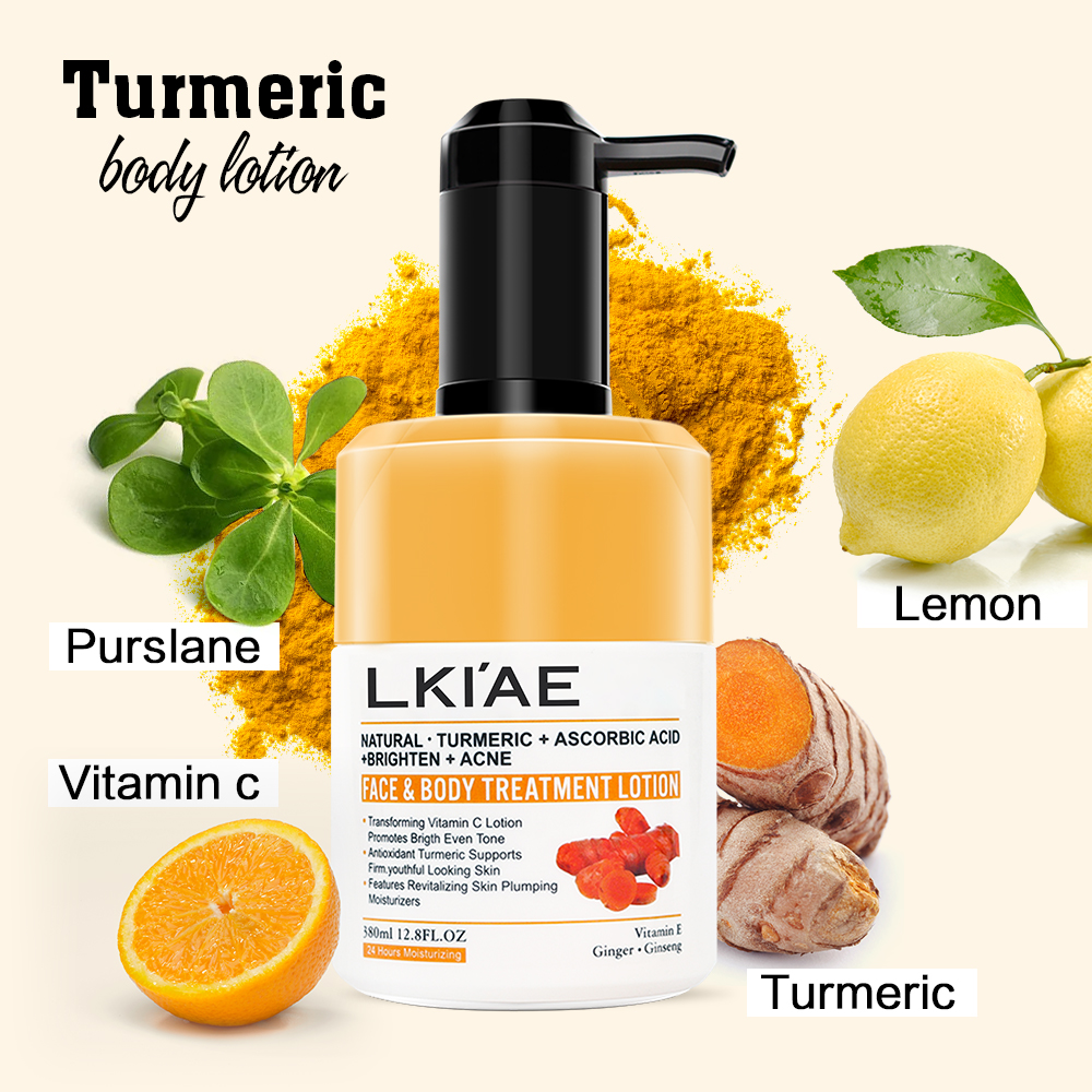 Turmeric &amp; VC Body Lotion, 24H Hydrating for Dry, Dark &amp; Brown Skin, Brighten, Oil Control &amp; Soothe Acne in Summer