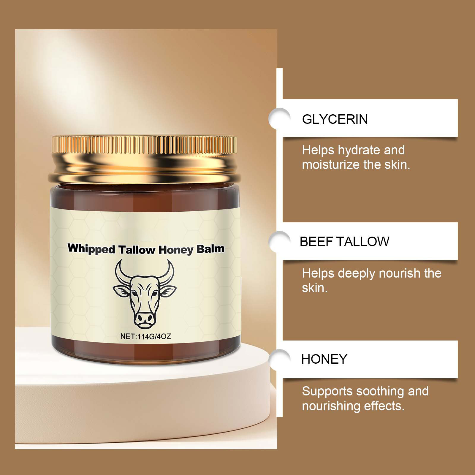 Wholesale OEM ODM Moisturizer Face &amp; Whole Body Moisturizer Body Lotion Natural Whipped Beef Tallow Honey Balm for Skin Care