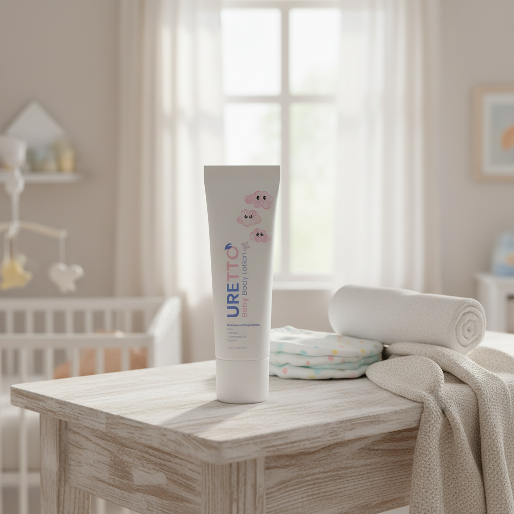 URETTO Organic 200ml Baby Body Lotion with Vitamin E Nourishing Hydrating Massage Oil Relaxing Essential Oils Softening Glow