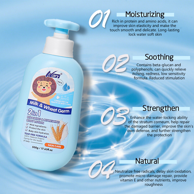 Nary Private Label 2-in -1 Baby Body Lotion Baby Skin Care Product Natural 500ml No Tears Formula Moisturizer Milk for Children
