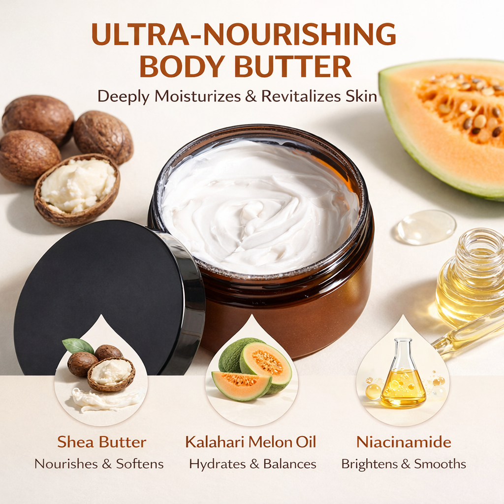 Custom Scent Body Butter | Rich Hydrating Cream In Amber Jar | OEM/ODM Production &amp; Bulk Wholesale For Brand Owners