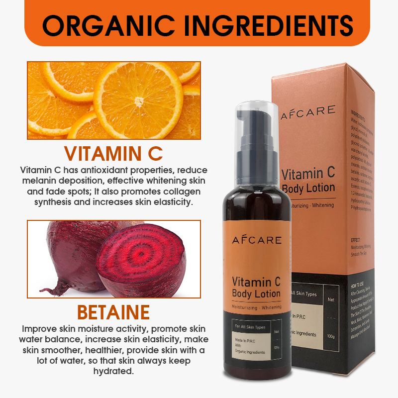 Private Label OEM Organic Skin Repair Whitening Hydrating Soothing Brightening Vitamin C Body Lotion