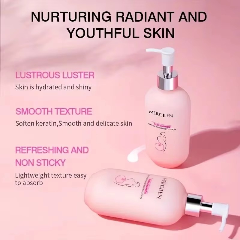 Non-Greasy 200ml Nicotinamide Body Lotion for Women Marshmallow Herbal Soothing Firming Moisturizer Skin Whitening Lightening