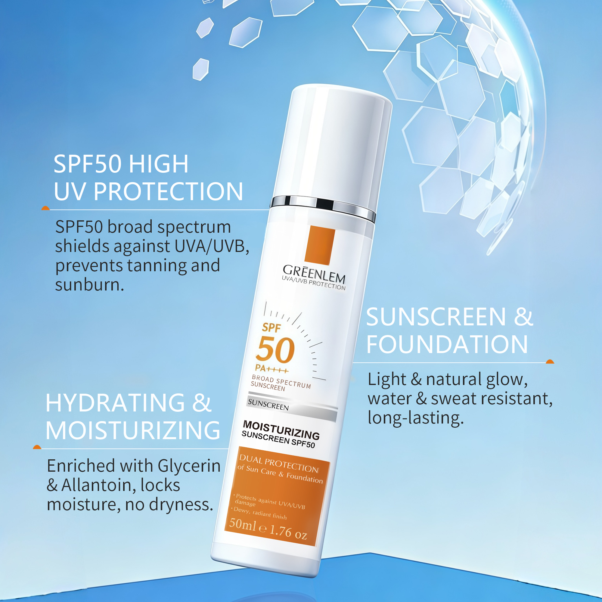 Lightweight Moisturizing Sunscreen Lotion with High SPF Broad Spectrum Protection for Daily Face &amp; Body Use