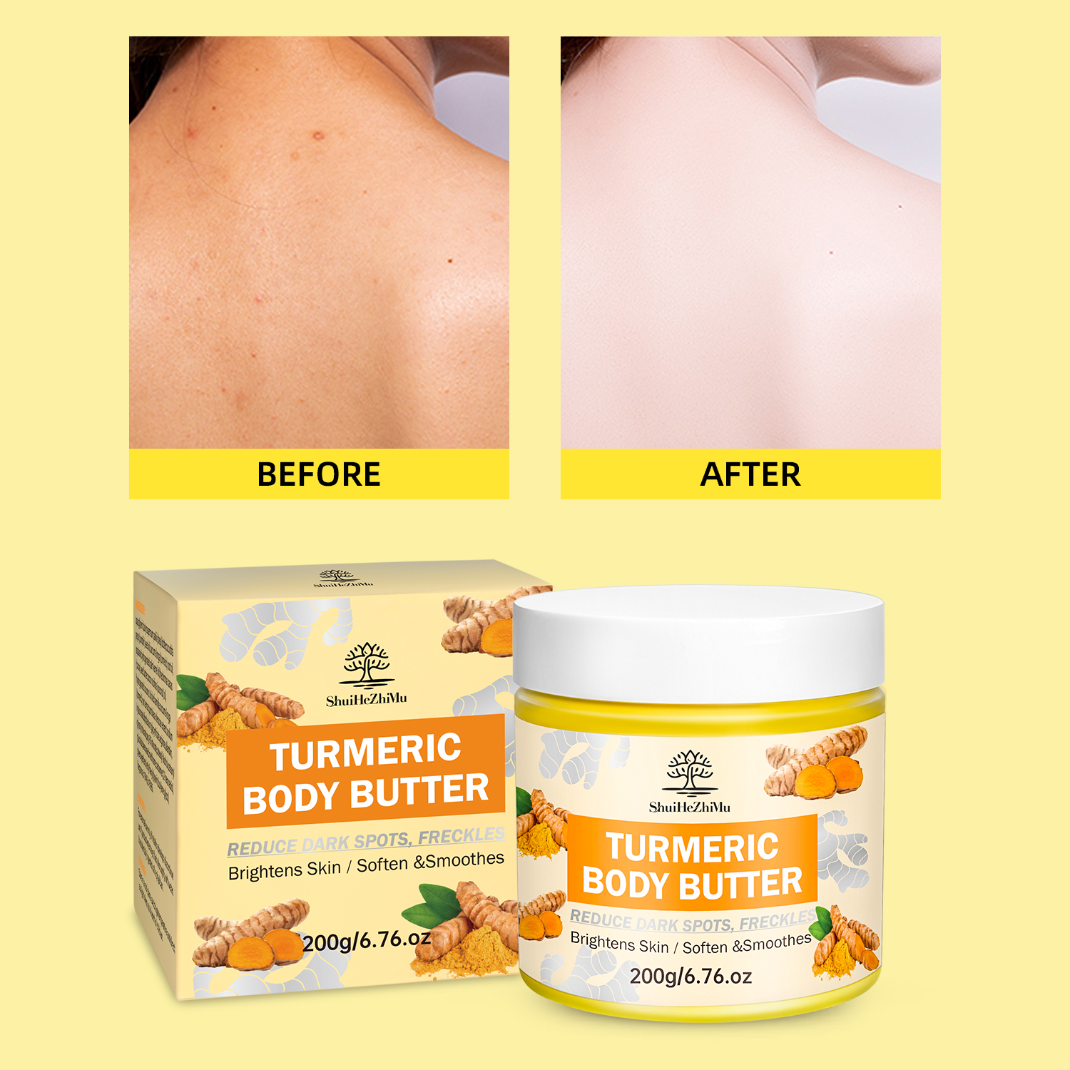 Custom Lightening Long Lasting Hydration Body Care Cream Non-greasy Skin Moisturizer Luxury Scent Whipped Turmeric Body Butter