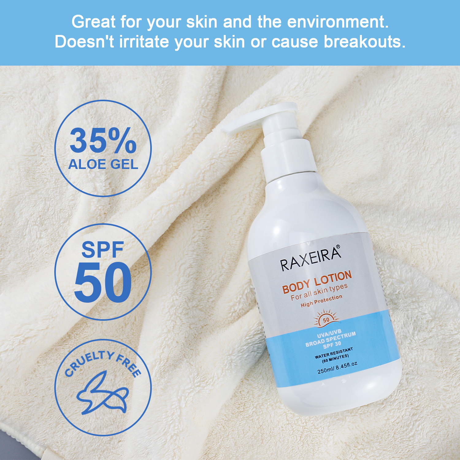 OEM/ODM Natural Sunscreen Cream SPF 50 Natural Moisturizing Vegan Wholesale Intensive UV Sunblock Cream Sunscreen Body Lotion