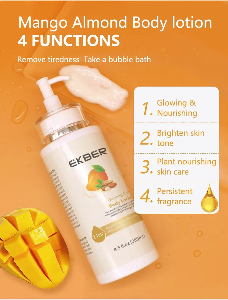 Customize Logo Mango Almond Whitening Body Lotion Organic Cream Mango Almond Scent Body Lotion