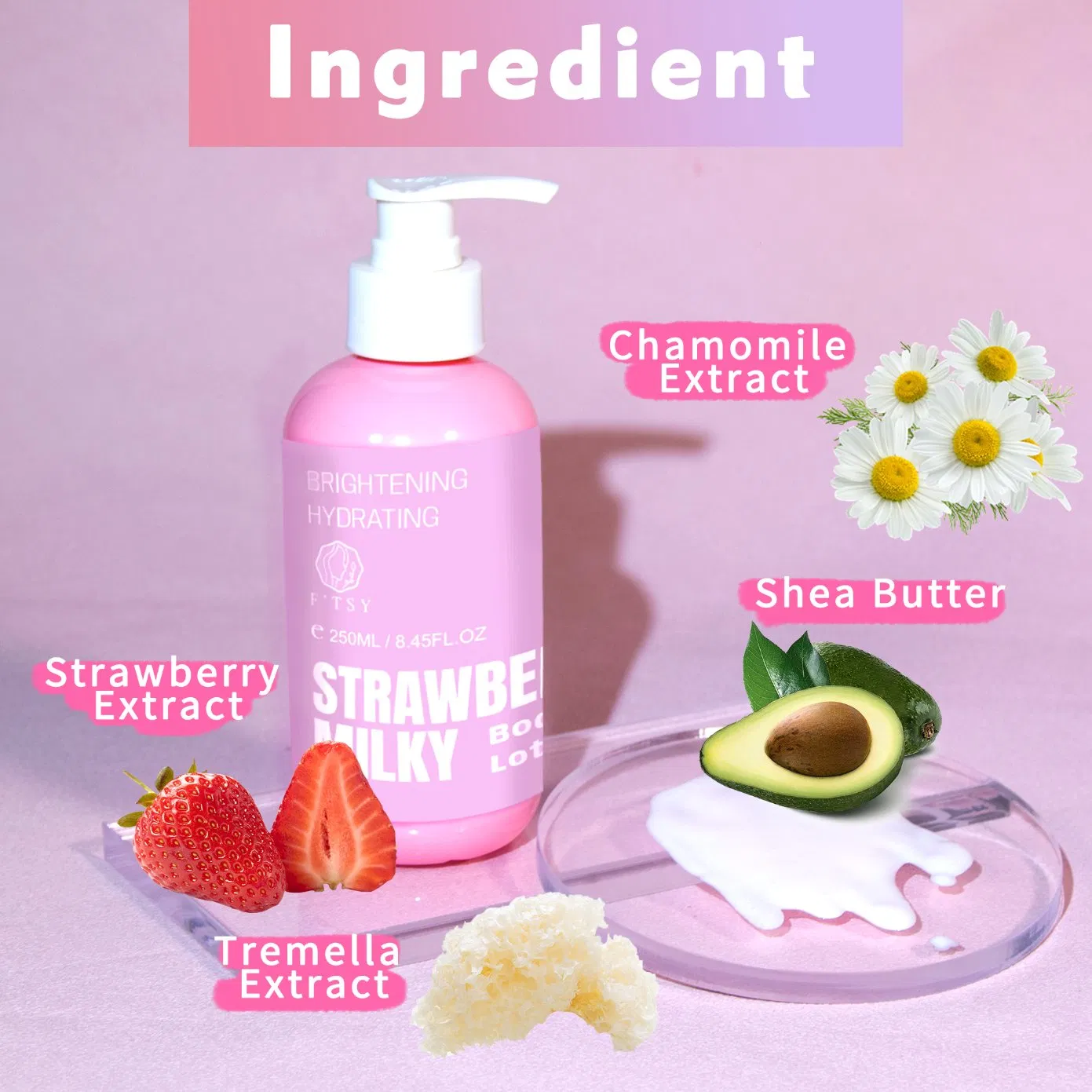 Custom 100% Organic Strawberry Moisturizing Vegan Body Cream Skincare Body Lotion