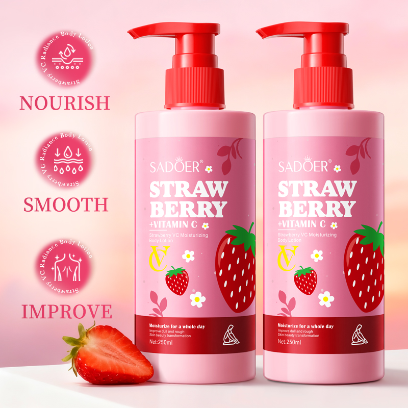 OEM Wholesale SADOER Strawberry VC Body Lotion 48H Moisturizing Nourishing &amp; Dry Skin Smoothing Body Care Lotion for Dry Skin