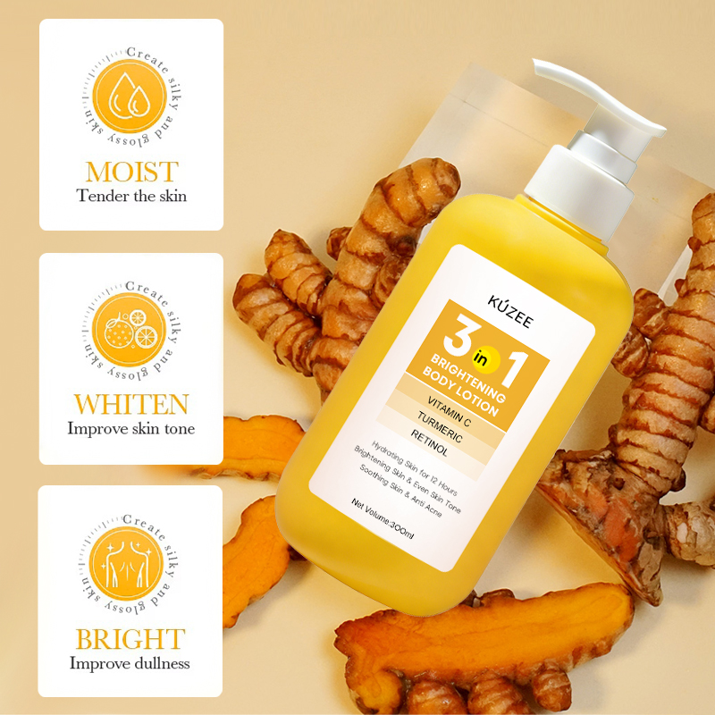 Organic Brightening Soothing Moisturizing Anti-Acne Turmeric Vitamin C Retinol Whitening Body Lotion 300ml for Women
