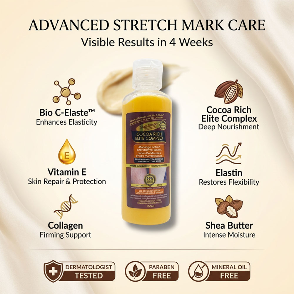 GLuta Master Stretch Marks Body Lotion Nourishing Skin Organic Enriched with Vitamin E Reduce the Appearance of Fine Lines