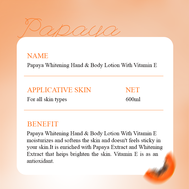 Wholesale Natural Luxury Organic Papaya Moisturizing Cream Nourishes Whitens and Softens the Skin Used for Hand and Body Lotion