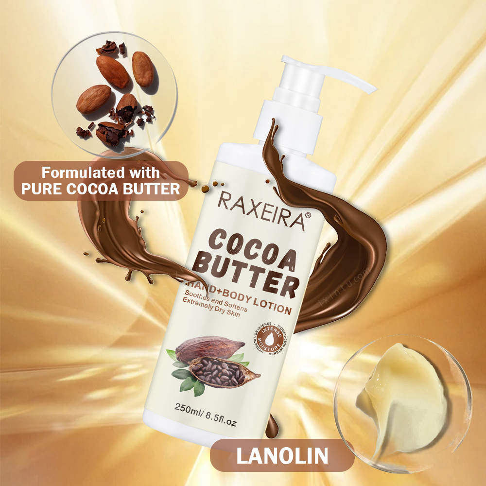 OEM Vegan 250ml Cocoa Butter Hand Body Lotion Private Label Natural Moisturizing Smoothing Whitening Body Lotion for Black Skin