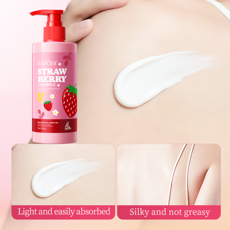 OEM Wholesale SADOER Strawberry VC Body Lotion 48H Moisturizing Nourishing &amp; Dry Skin Smoothing Body Care Lotion for Dry Skin