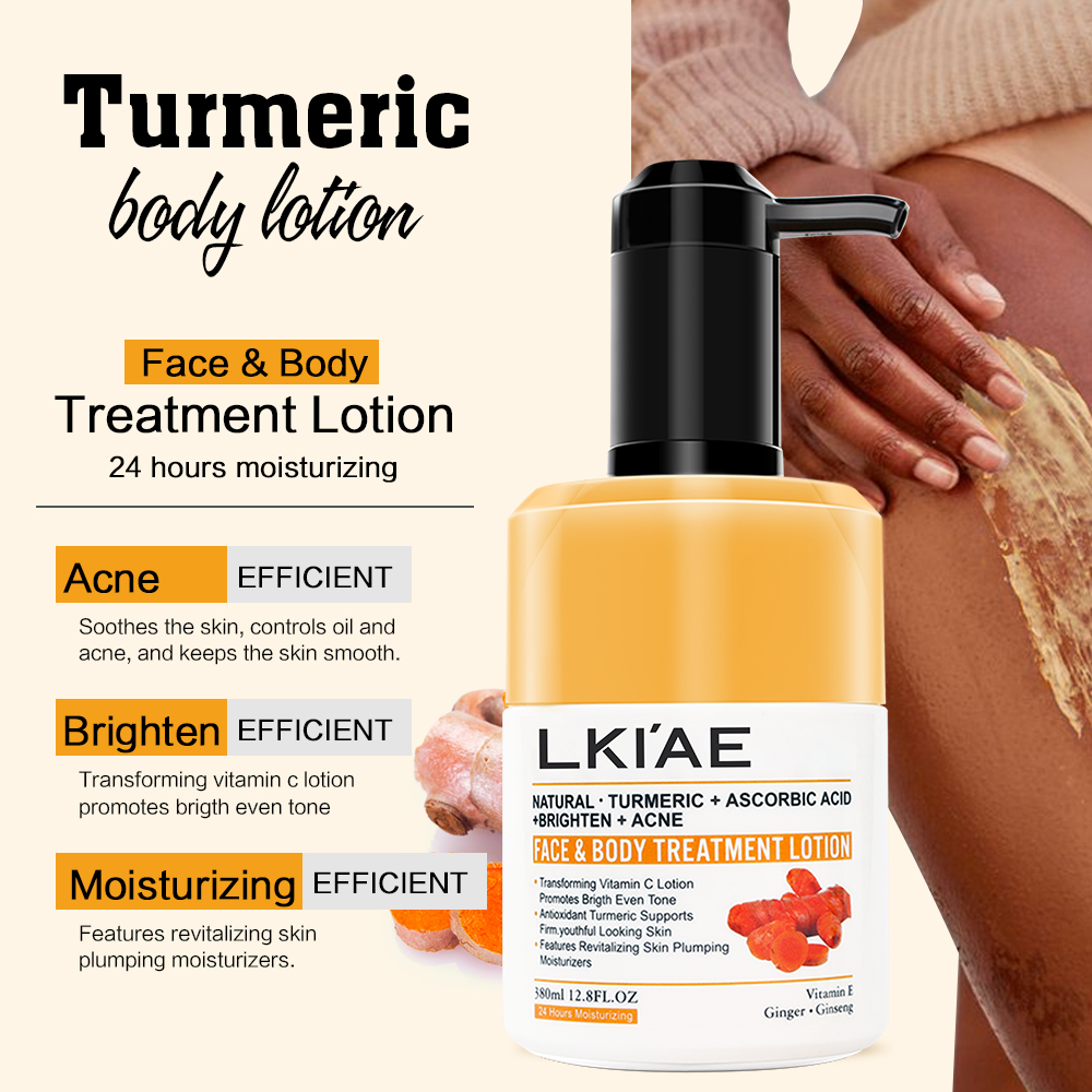 Turmeric &amp; VC Body Lotion, 24H Hydrating for Dry, Dark &amp; Brown Skin, Brighten, Oil Control &amp; Soothe Acne in Summer