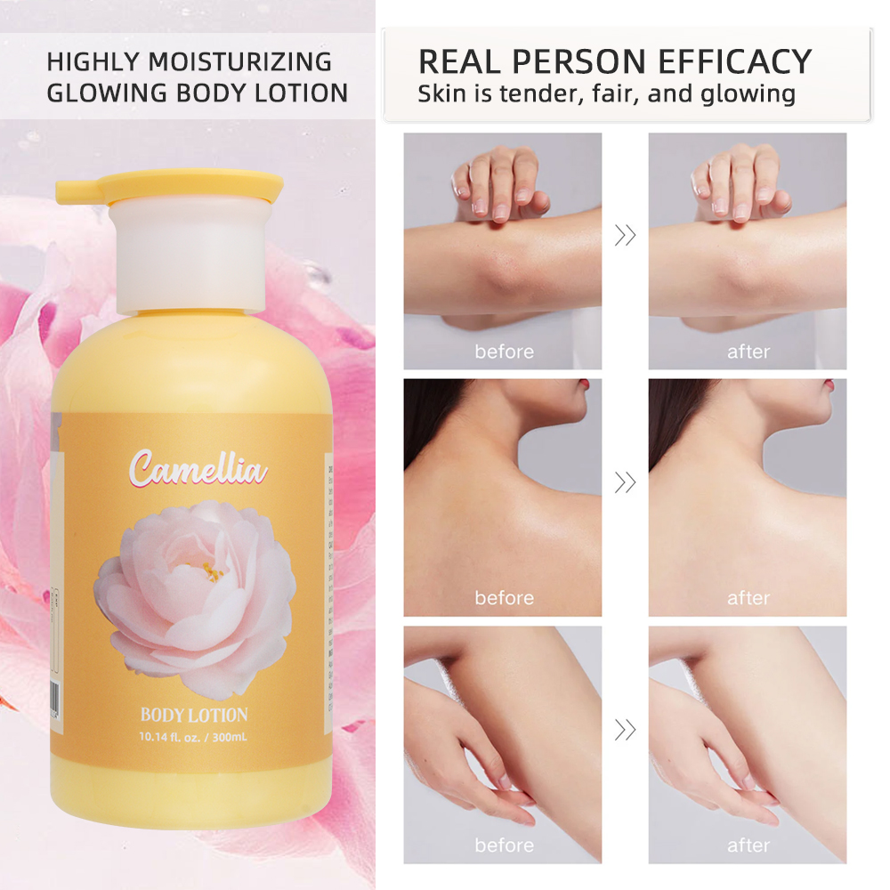 Private Label 300ml Camellia Body Lotion Antioxidant Repair &amp; Luxe Silk Finish Vitamin E Enriched for Mature Skin Whitening
