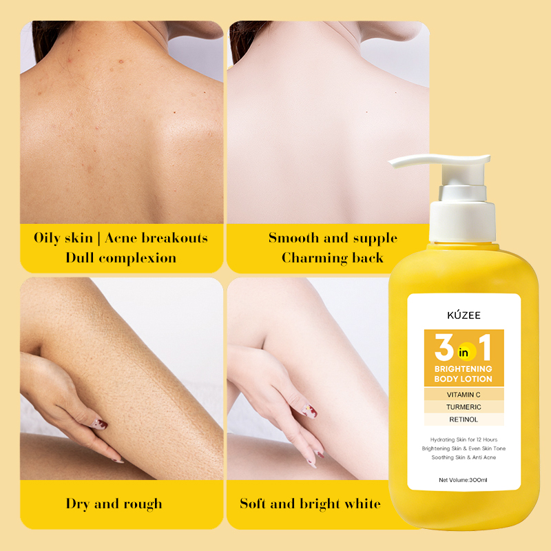 Organic Brightening Soothing Moisturizing Anti-Acne Turmeric Vitamin C Retinol Whitening Body Lotion 300ml for Women