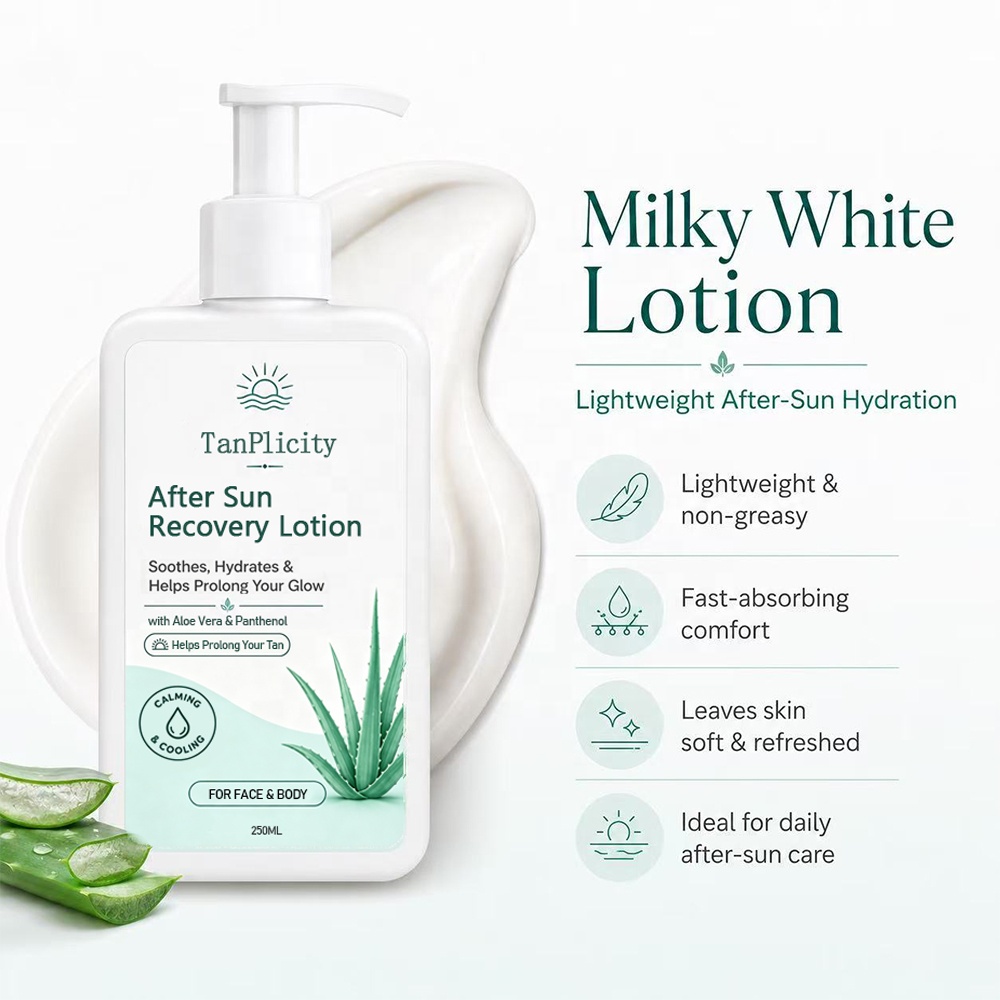 Private Label Sunbed Body After Sun Lotion Extender Moisturizer for Sunburn Relief Tan Cream Fruity Scent 250ml